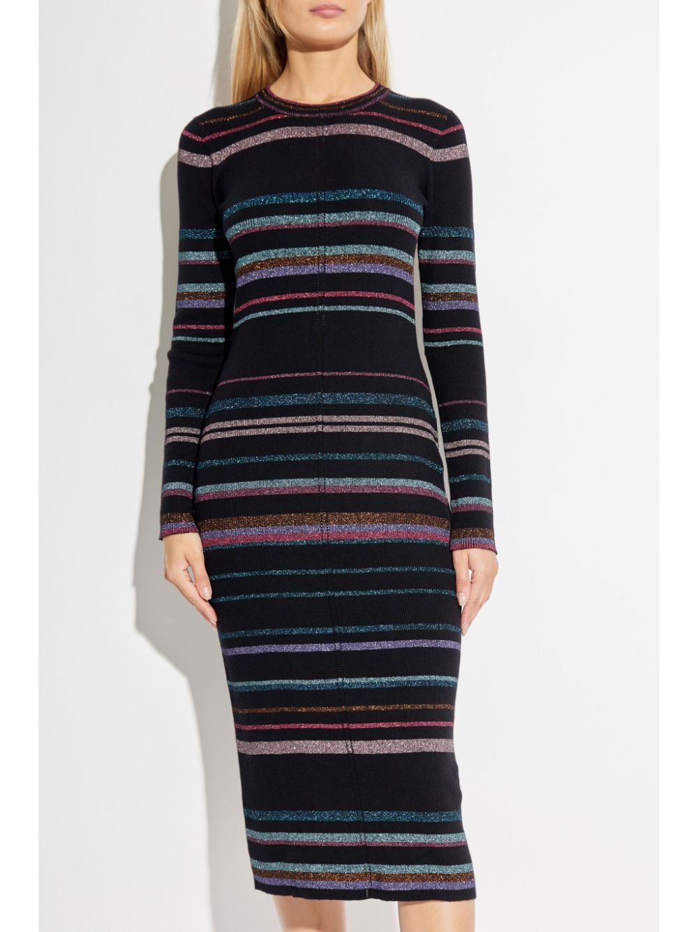 Paul Smith Black & Multicolor Striped Wool Blend Dress image 3