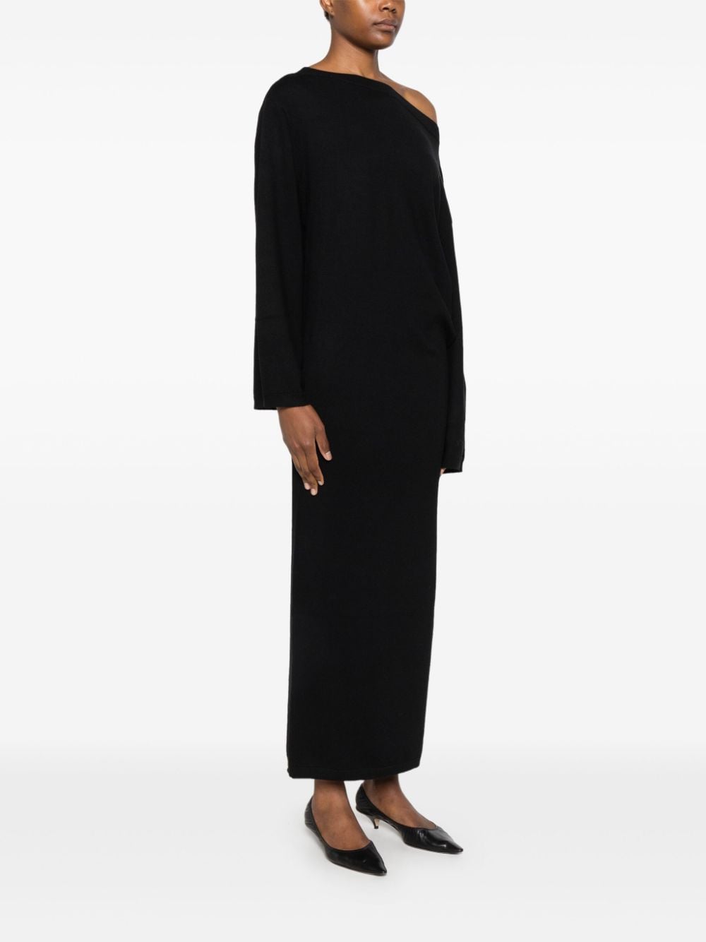 HERSKIND Black Merino Wool Off-Shoulder Dress image 1