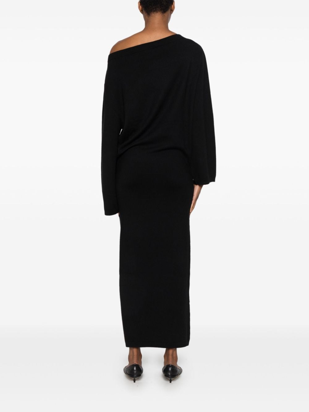 HERSKIND Black Merino Wool Off-Shoulder Dress image 3