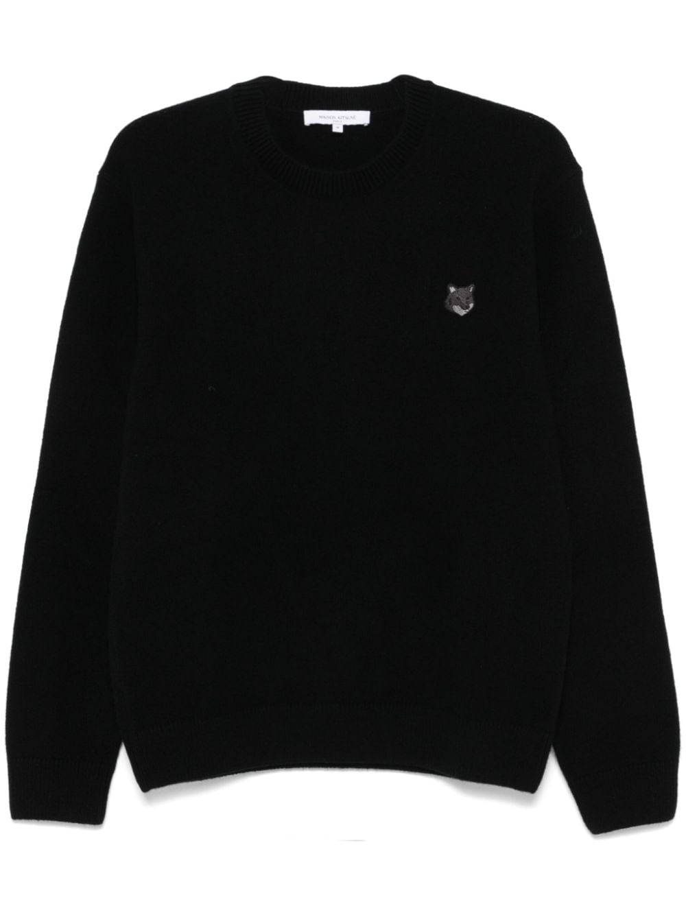 MAISON KITSUNE Fox Head Patch Wool Crewneck Sweater - Black image 0