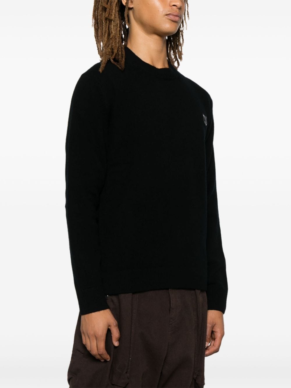 MAISON KITSUNE Fox Head Patch Wool Crewneck Sweater - Black image 1