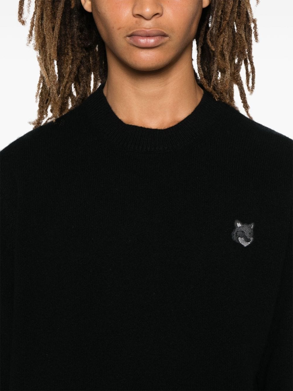 MAISON KITSUNE Fox Head Patch Wool Crewneck Sweater - Black image 4