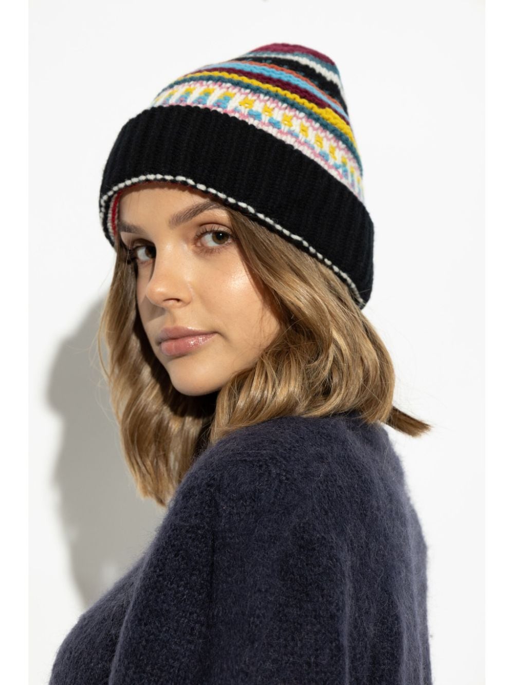 Paul Smith Multicolor Wool Knit Hat with Pinstripe Pattern image 3