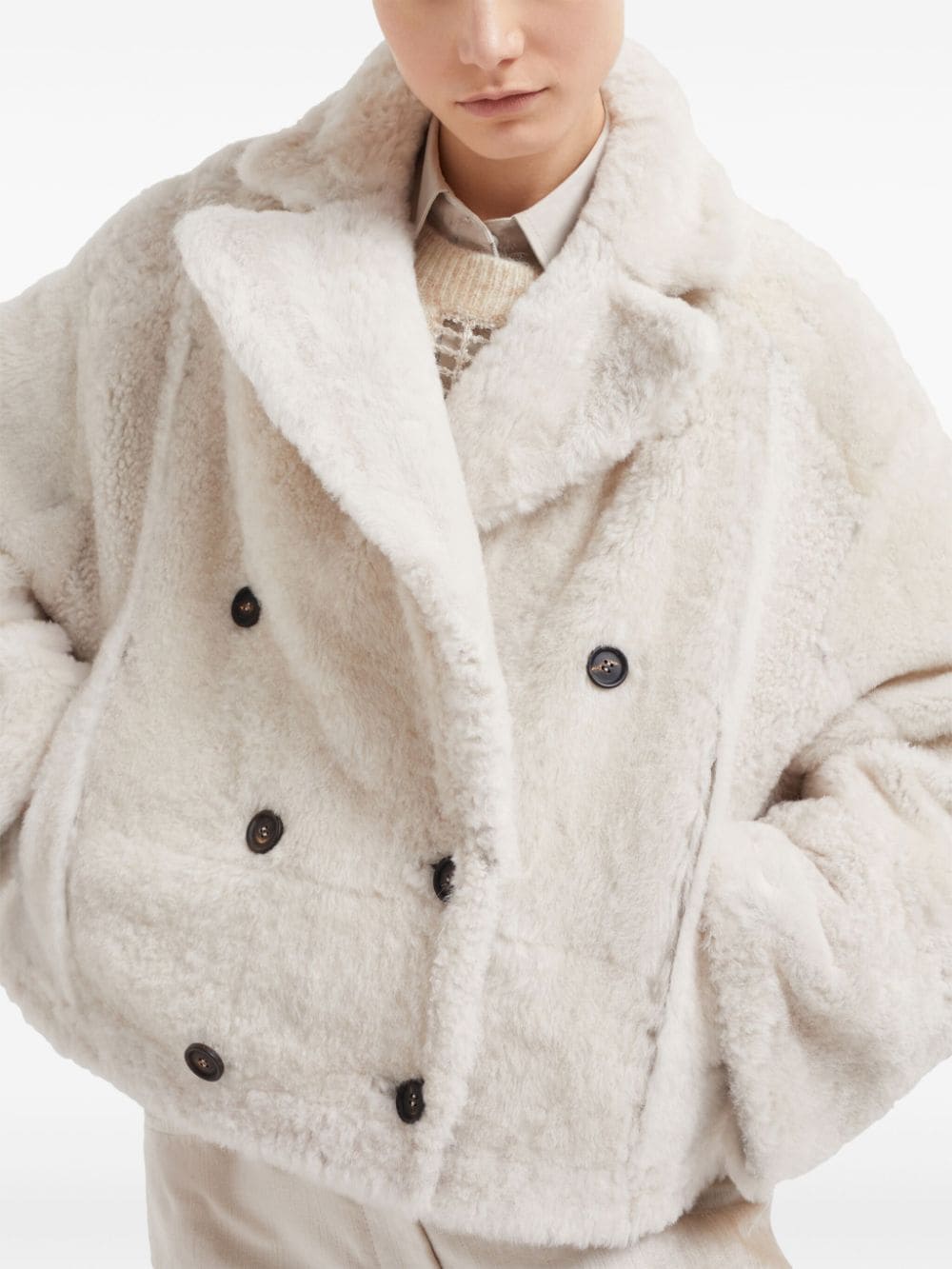 Brunello Cucinelli Beige Shearling Reversible Jacket image 1