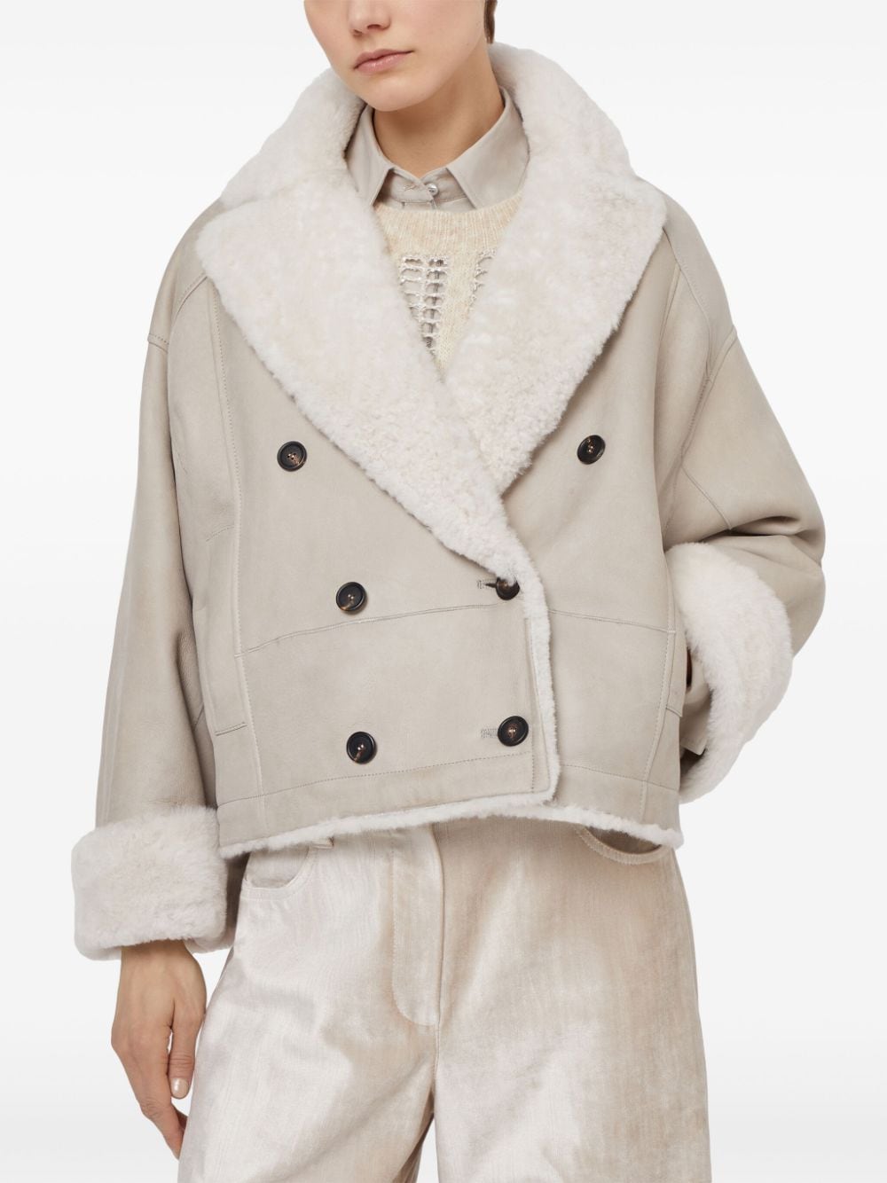 Brunello Cucinelli Beige Shearling Reversible Jacket image 2