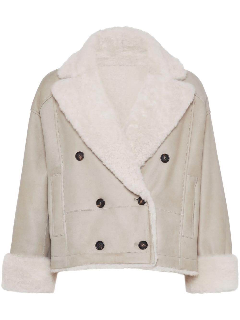 Brunello Cucinelli Beige Shearling Reversible Jacket image 0