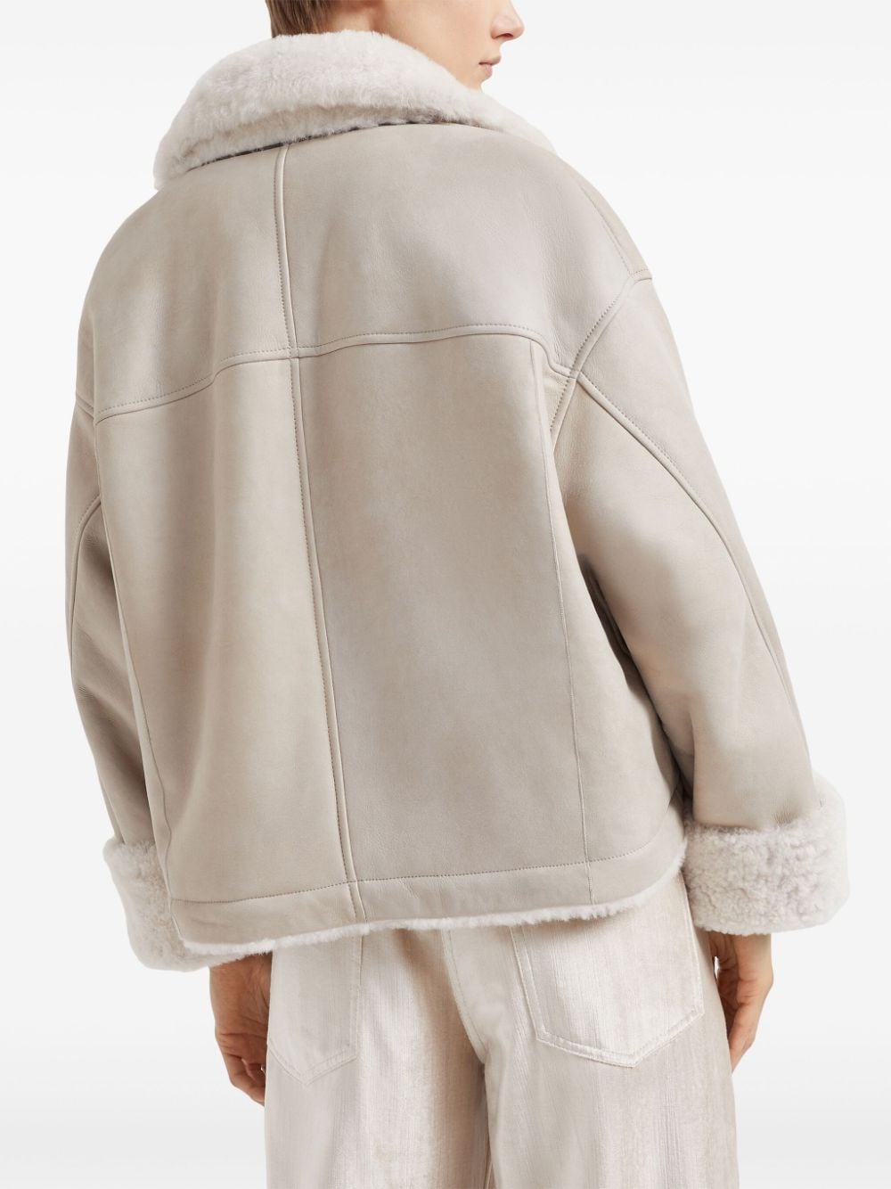 Brunello Cucinelli Beige Shearling Reversible Jacket image 5