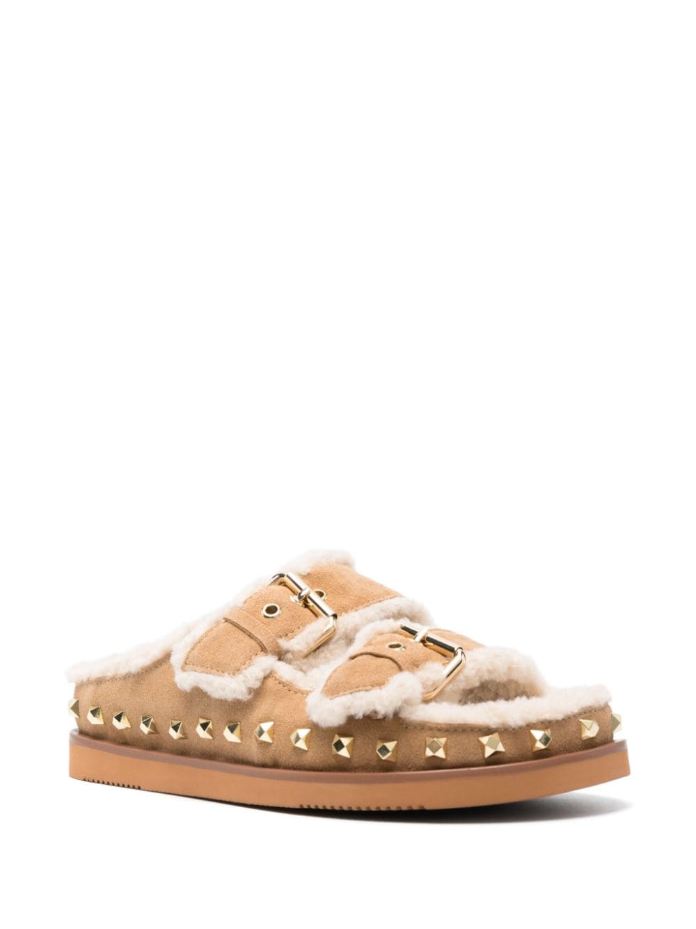 SLEEKEO Camel Suede Spike Stud Sandals image 2