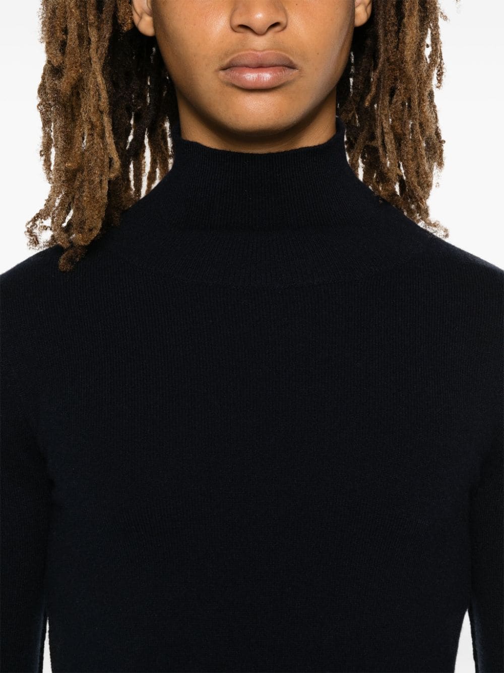 Blue Cashmere Blend Mock Neck Sweater image 4