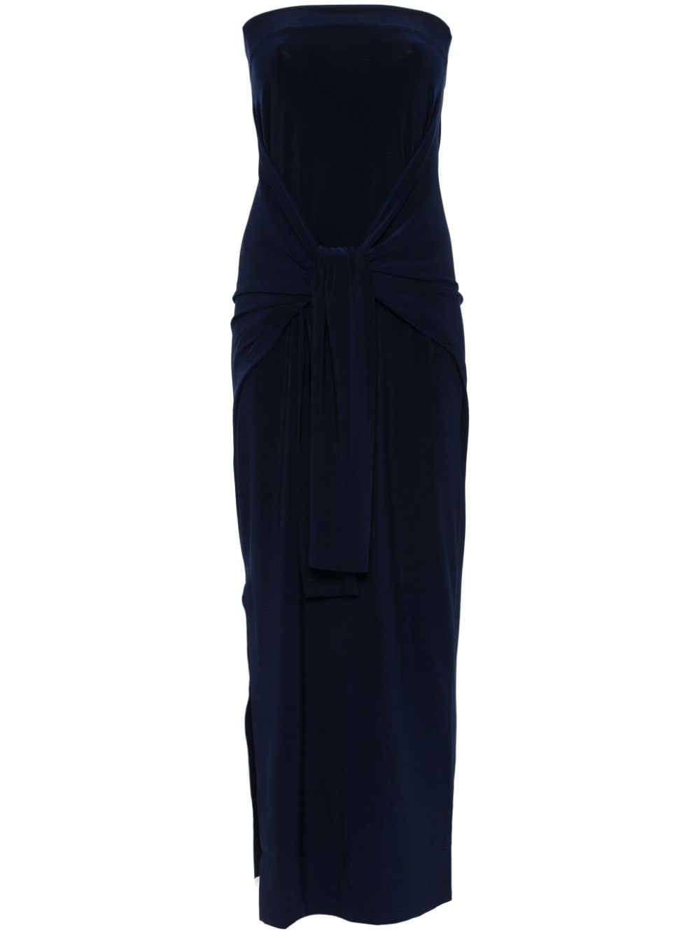 Norma Kamali Blue Stretch Jersey Side Slit Off-Shoulder Dress image 0