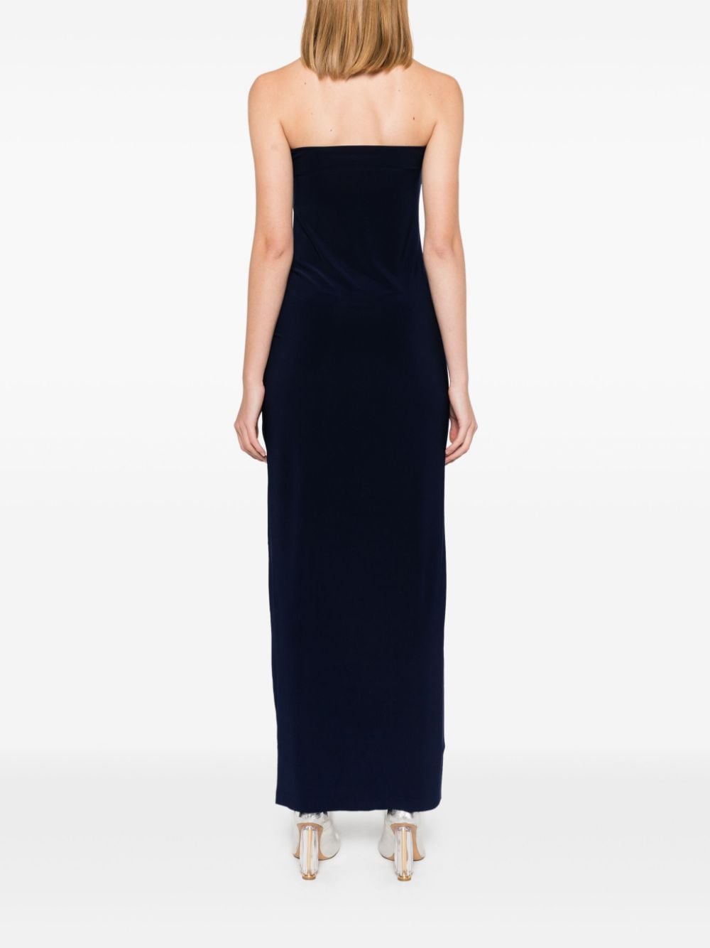 Norma Kamali Blue Stretch Jersey Side Slit Off-Shoulder Dress image 2