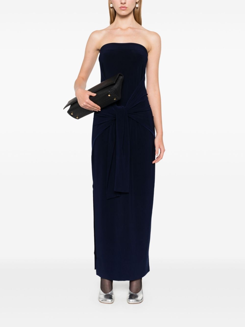 Norma Kamali Blue Stretch Jersey Side Slit Off-Shoulder Dress image 3