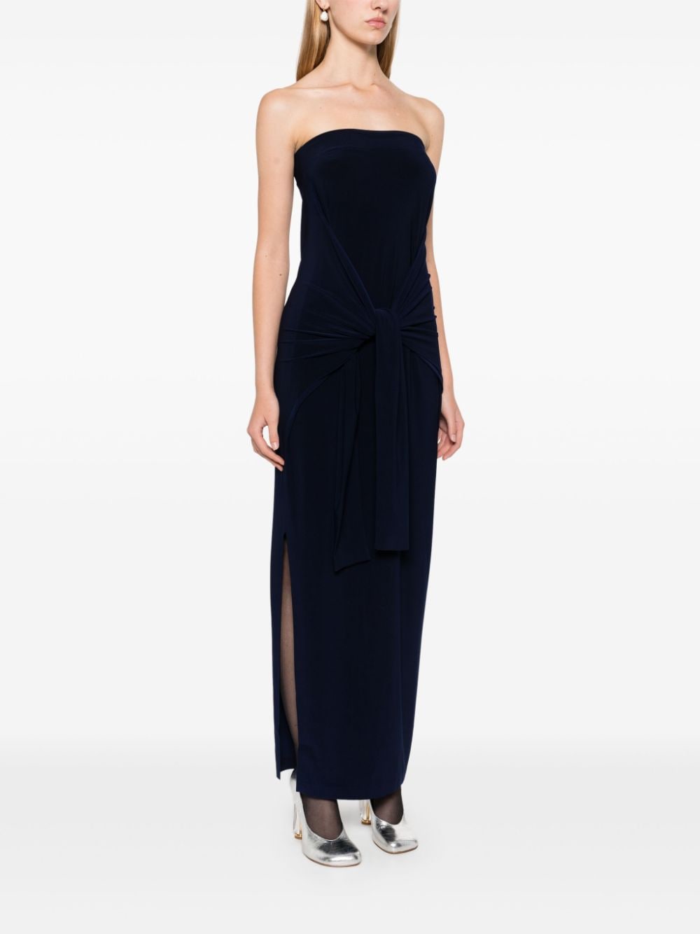 Norma Kamali Blue Stretch Jersey Side Slit Off-Shoulder Dress image 4