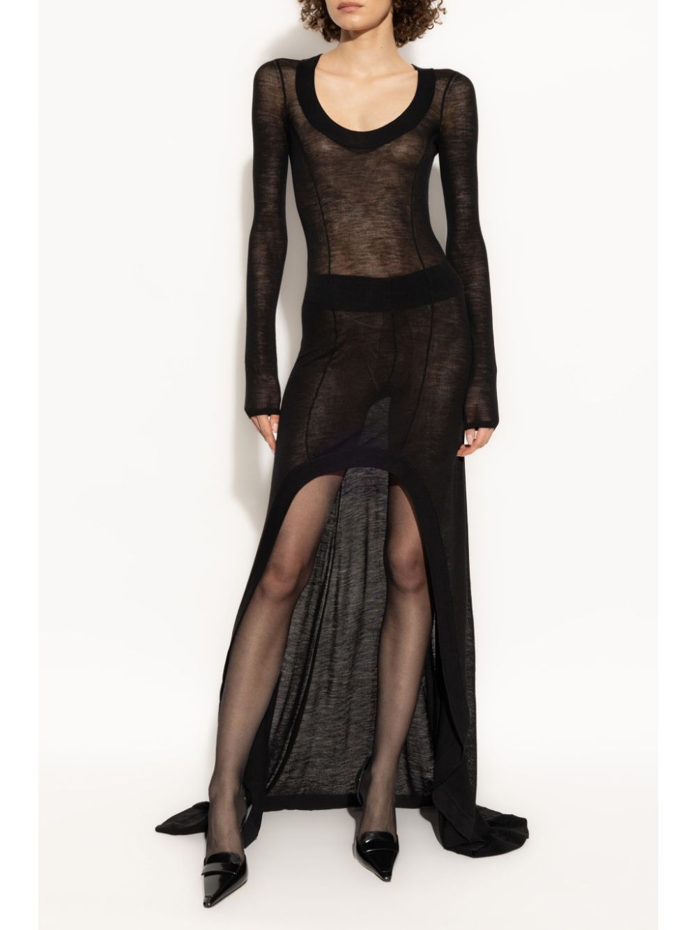 Saint Laurent Black Asymmetrical Wool Dress image 2