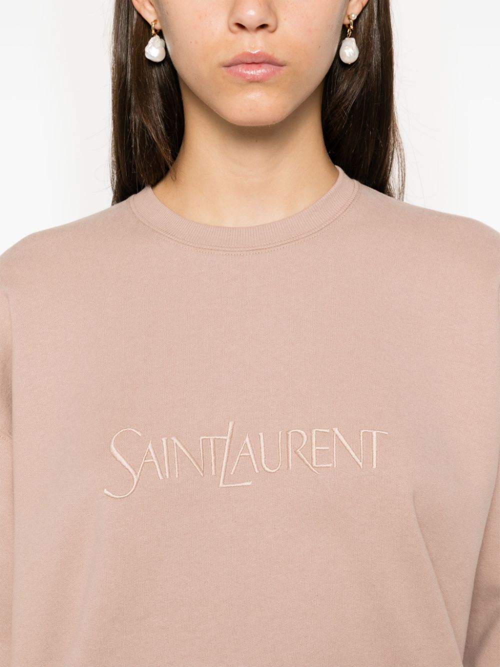 Saint Laurent Powder Pink Cotton Blend Crewneck Sweater image 2