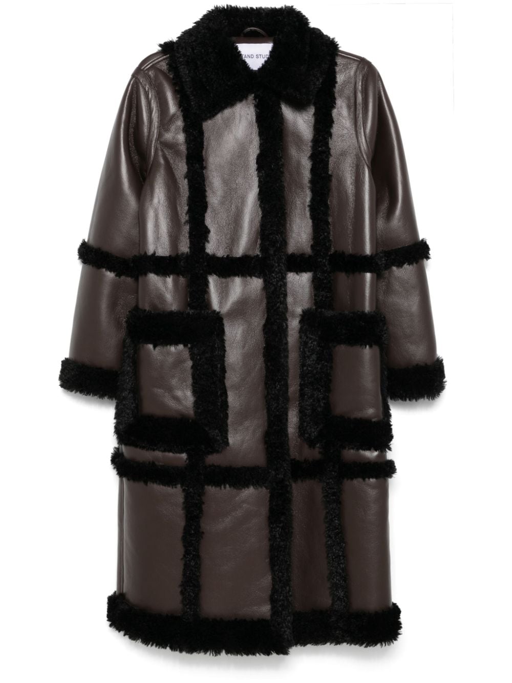 Stand Studio Faux Leather Brown Coat with Shearling Trim image 0