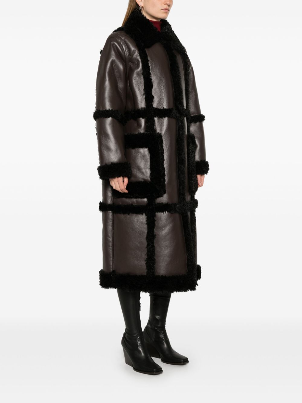 Stand Studio Faux Leather Brown Coat with Shearling Trim image 4