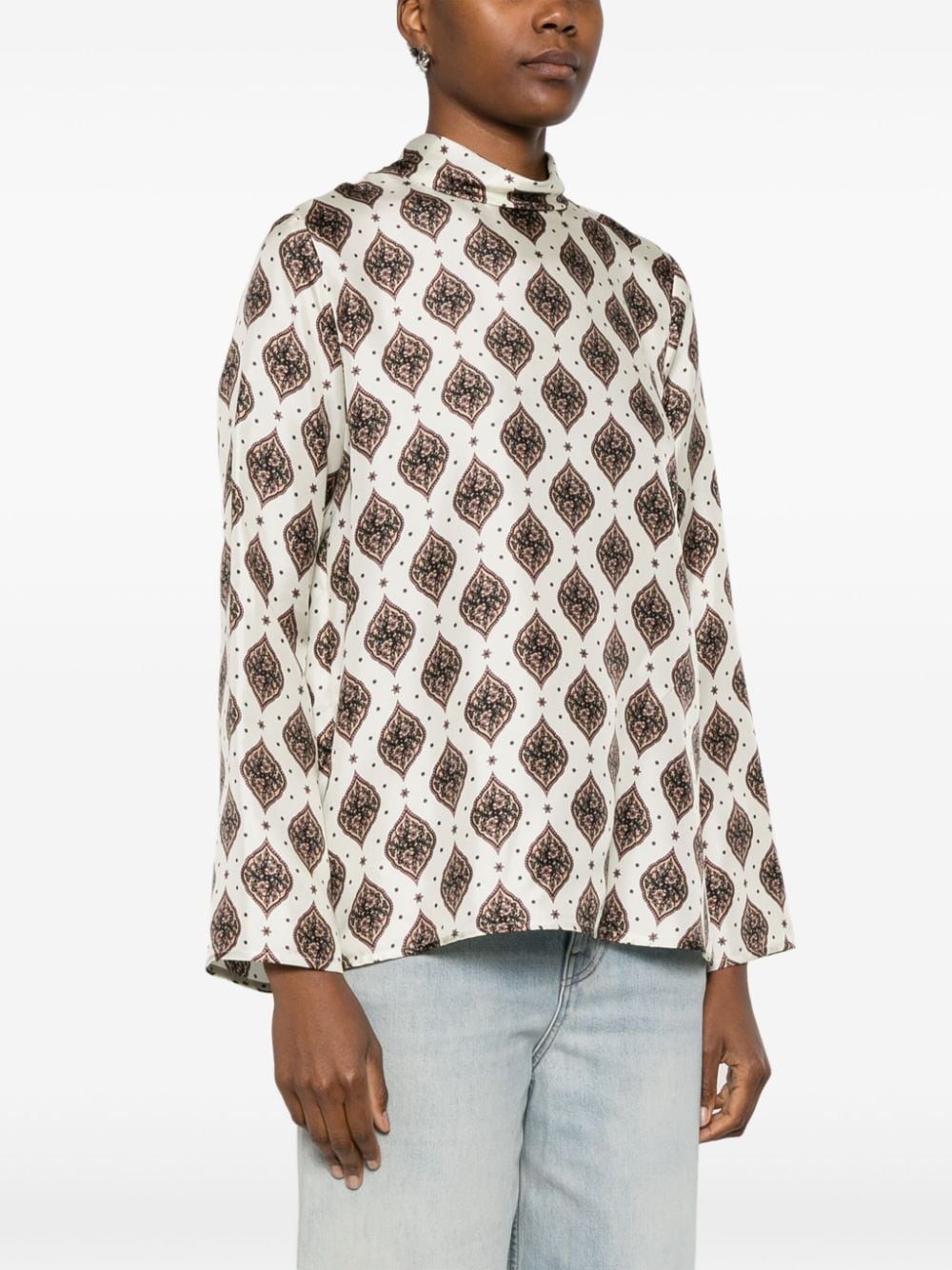 Alberto Biani Floral Print Silk Satin Mock Neck Sweater image 4