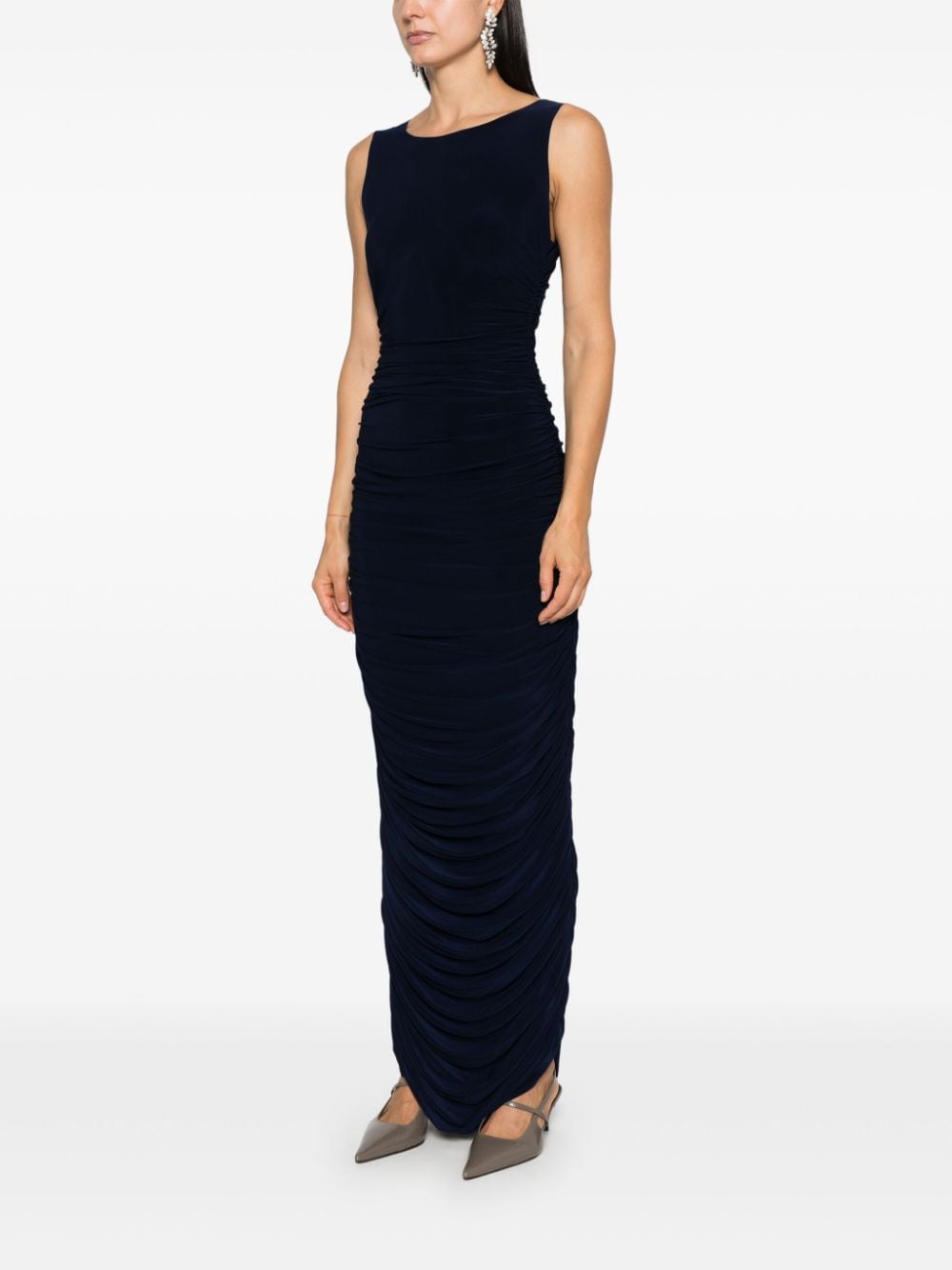 Norma Kamali Blue Stretch Jersey Ruched Bodycon Dress image 3