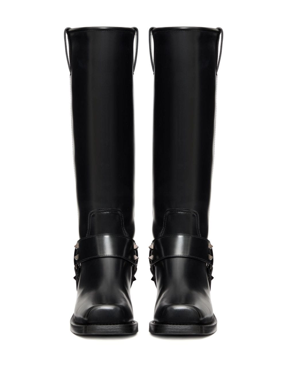 Valentino Garavani Black Rockstud Calf Leather Ankle Boots image 1