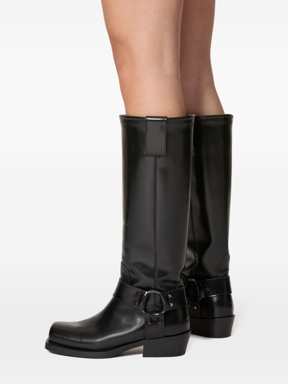 Valentino Garavani Black Rockstud Calf Leather Ankle Boots image 2