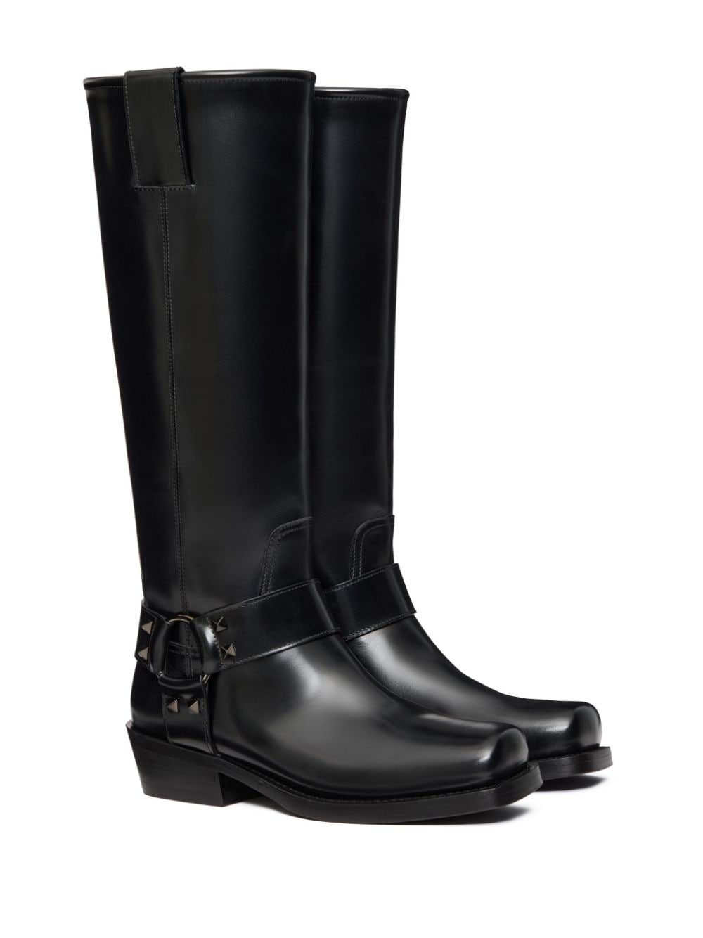 Valentino Garavani Black Rockstud Calf Leather Ankle Boots image 4