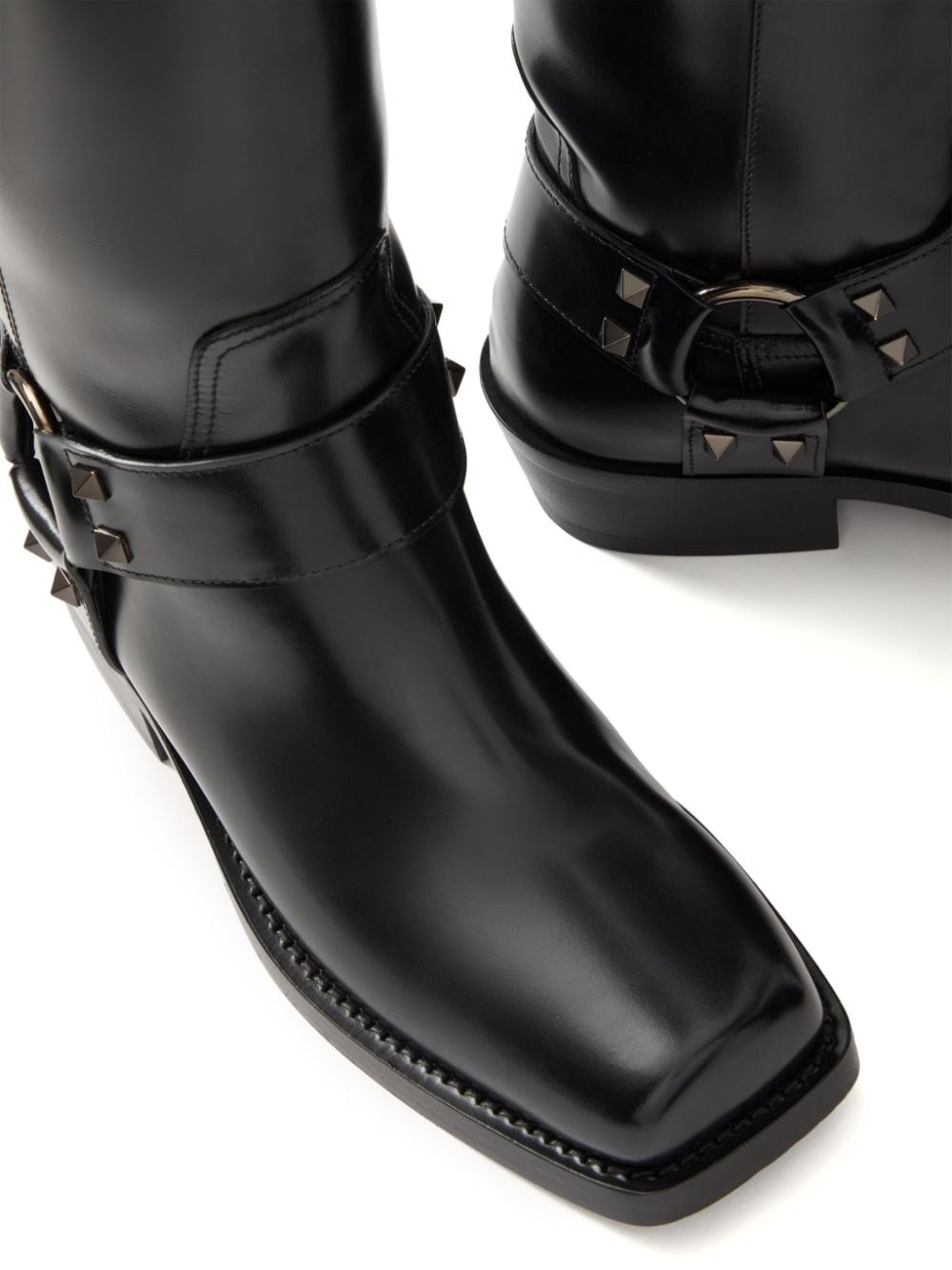 Valentino Garavani Black Rockstud Calf Leather Ankle Boots image 5