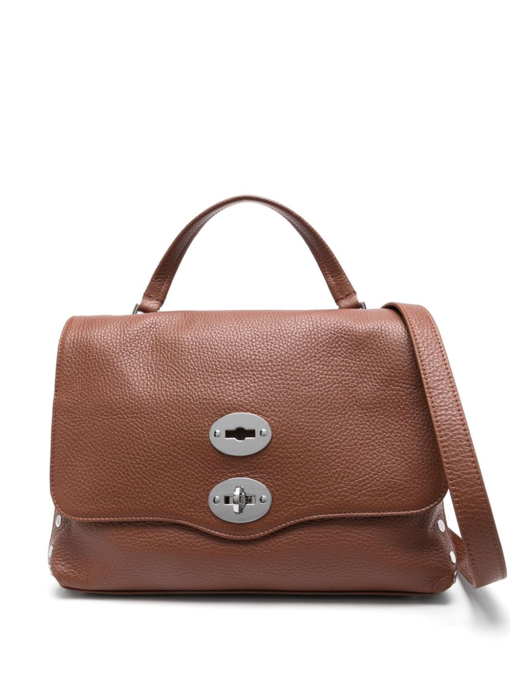 Zanellato Pebbled Leather Twist-Lock Shoulder Bag - Brown image 0