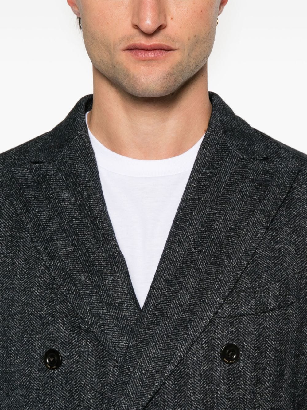 Boglioli Grey Herringbone Double-Breasted Wool Blend Jacket image 2