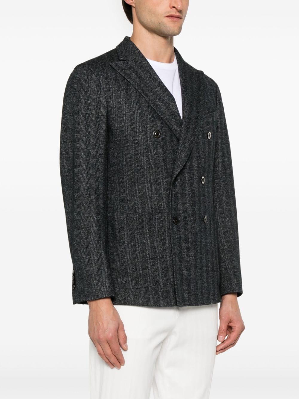 Boglioli Grey Herringbone Double-Breasted Wool Blend Jacket image 4