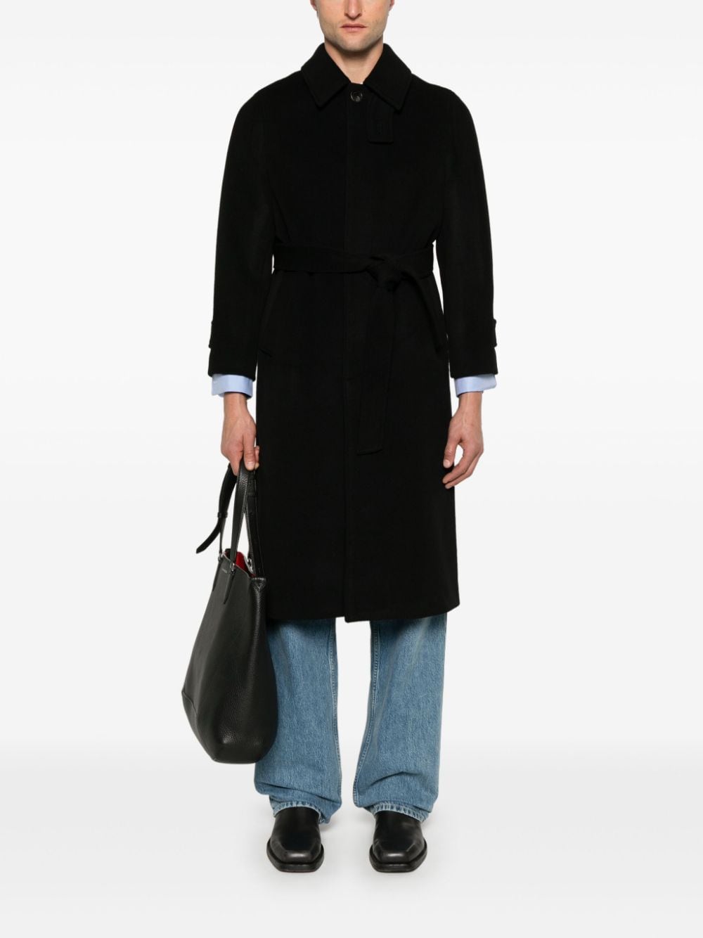 DUNST Black Wool Overcoat for Men image 4