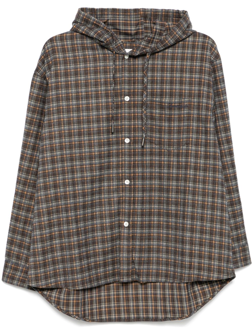 DUNST Flannel Check Drawstring Hoodie - Blue image 0