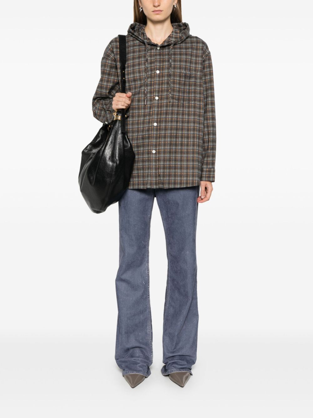 DUNST Flannel Check Drawstring Hoodie - Blue image 1