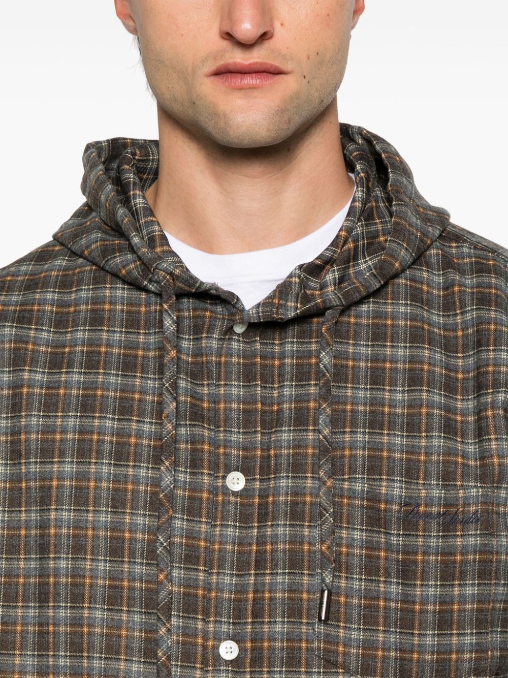 DUNST Flannel Check Drawstring Hoodie - Blue image 2