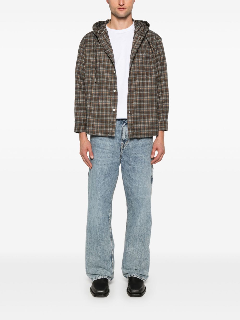 DUNST Flannel Check Drawstring Hoodie - Blue image 3