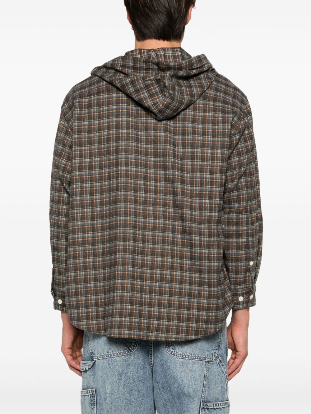 DUNST Flannel Check Drawstring Hoodie - Blue image 4