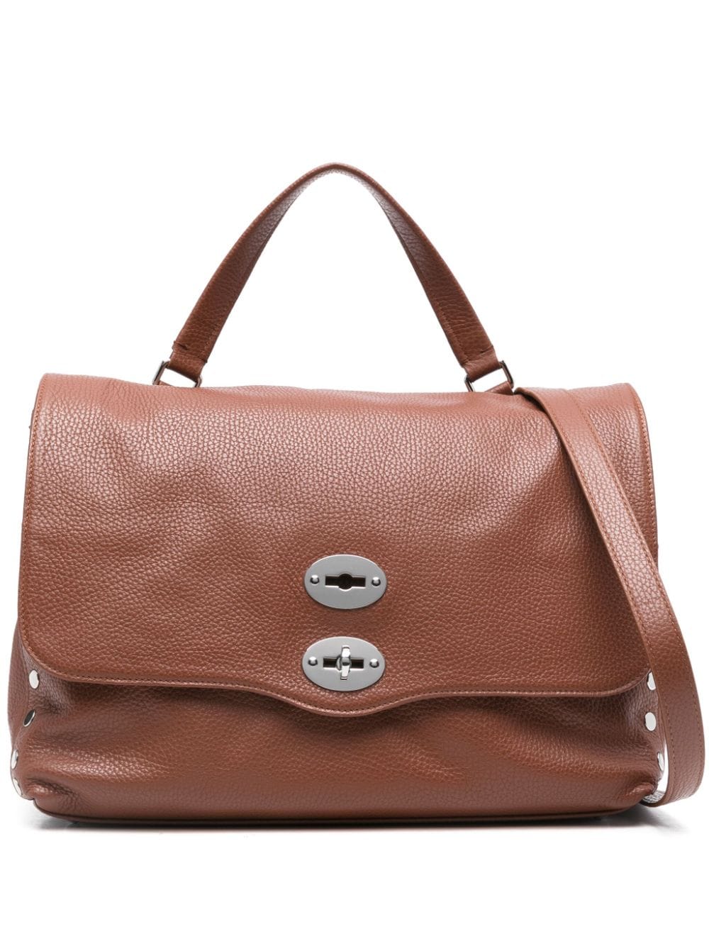 Zanellato Grained Leather Foldover Top Handle Bag - Brown image 0