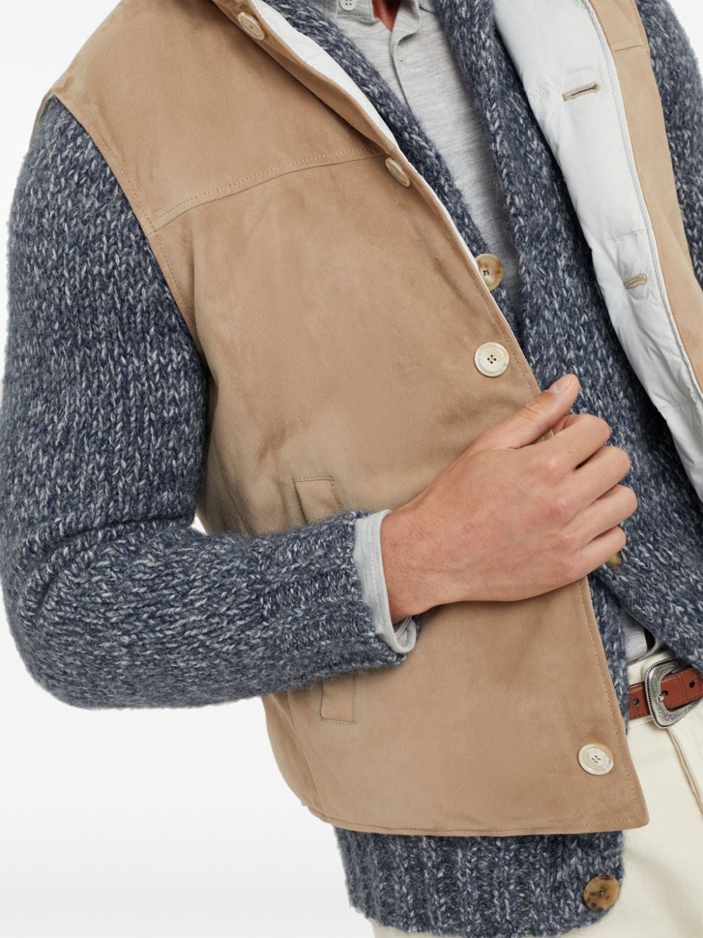 Brunello Cucinelli Beige Leather Padded Jacket image 1