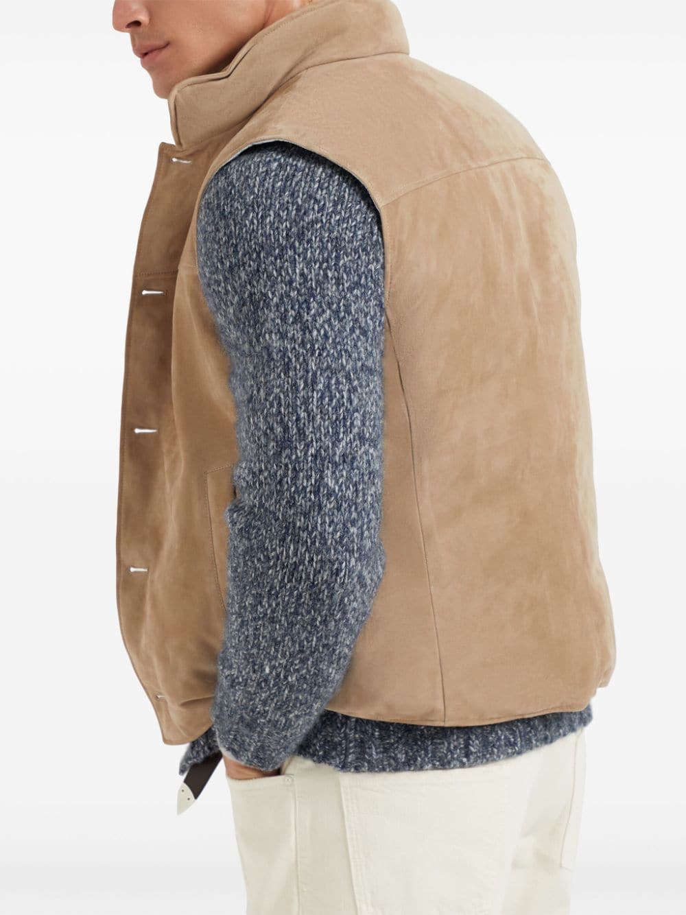 Brunello Cucinelli Beige Leather Padded Jacket image 3