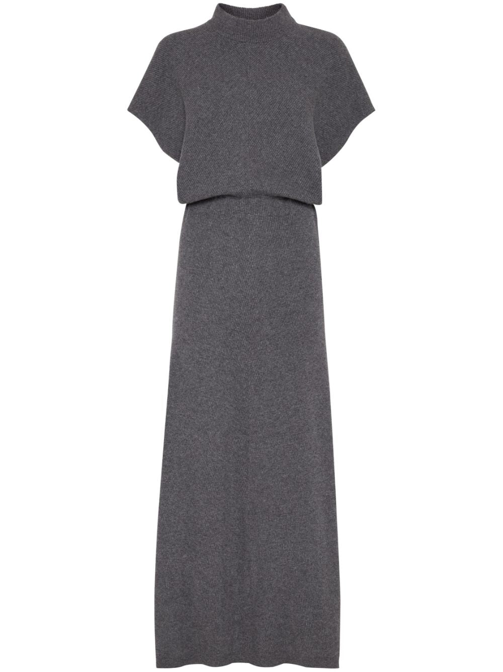 Brunello Cucinelli Grey Cashmere Ribbed Knit Dress image 0