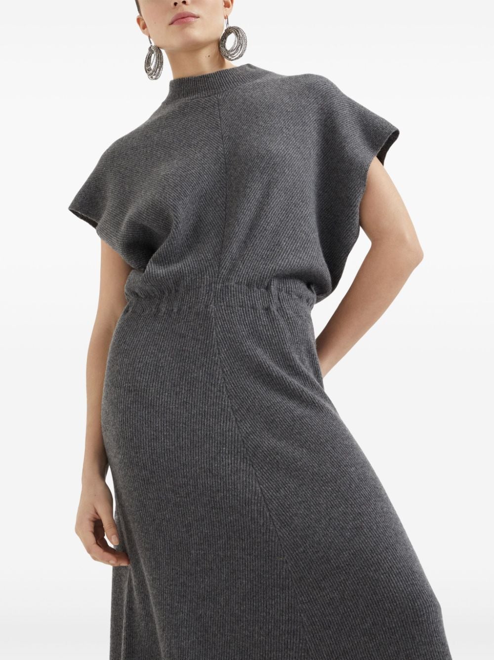 Brunello Cucinelli Grey Cashmere Ribbed Knit Dress image 3