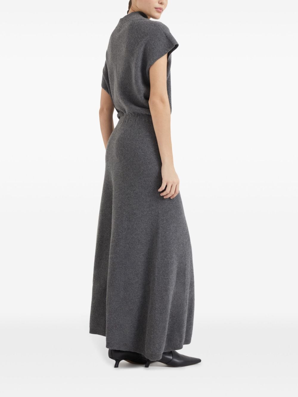 Brunello Cucinelli Grey Cashmere Ribbed Knit Dress image 4