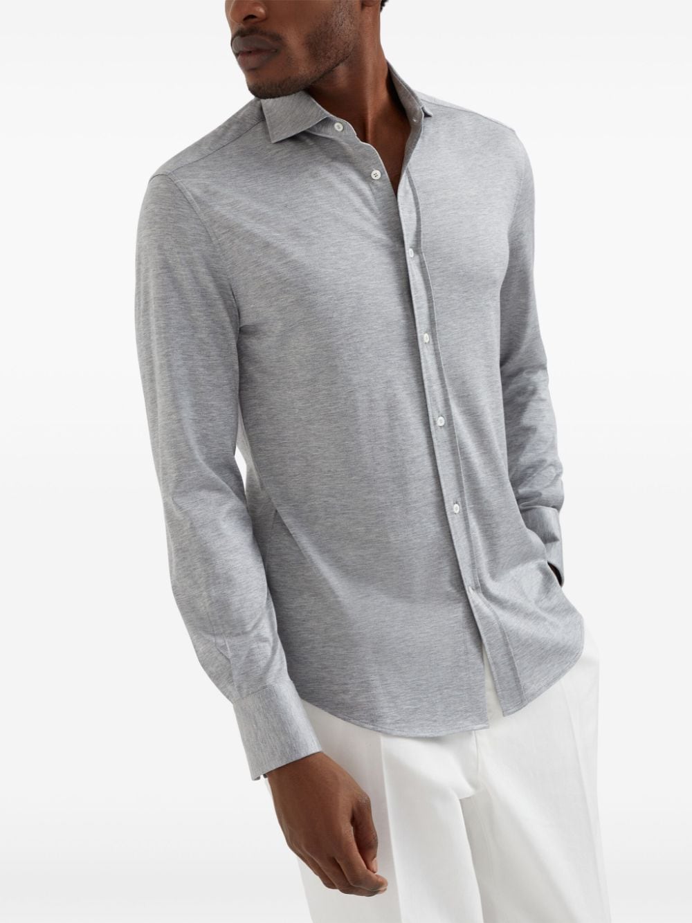 Brunello Cucinelli Men's Light Grey Silk-Cotton Blend Shirt image 4