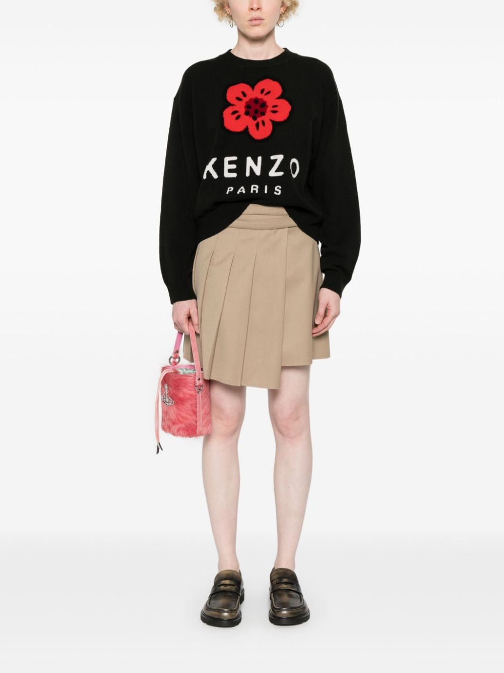 Kenzo Black Wool Ribbed Crew Neck Sweater with Boke Flower Motif image 2