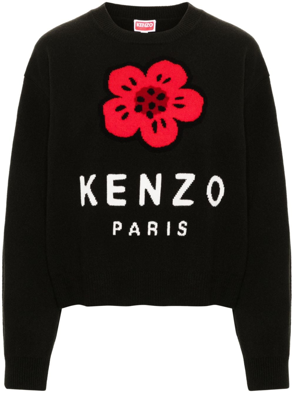 Kenzo Black Wool Ribbed Crew Neck Sweater with Boke Flower Motif image 0