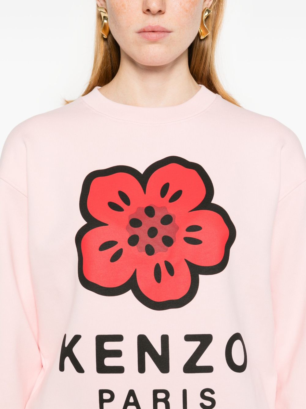 Kenzo Boke Flower Print Cotton Blend Crew Neck Sweater - Pink image 1