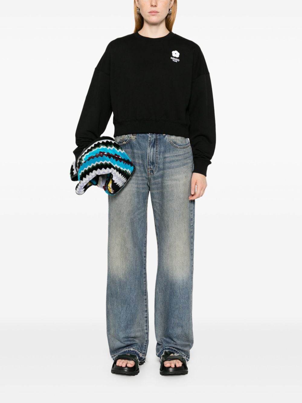 Kenzo Black Organic Cotton Sweater with Logo Patch image 3