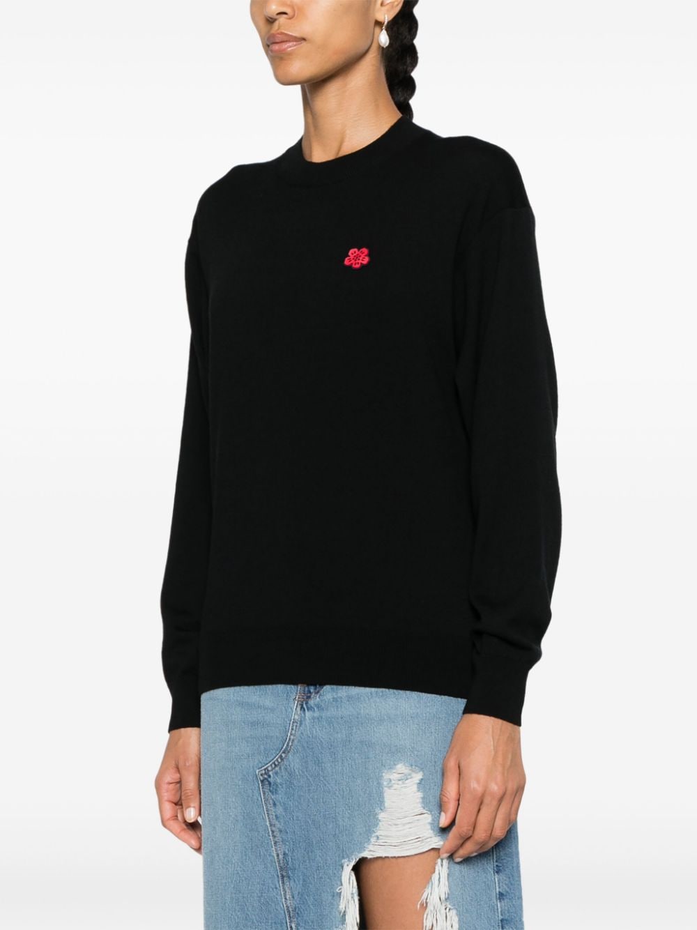 Kenzo Black Wool Logo Patch Sweater image 1