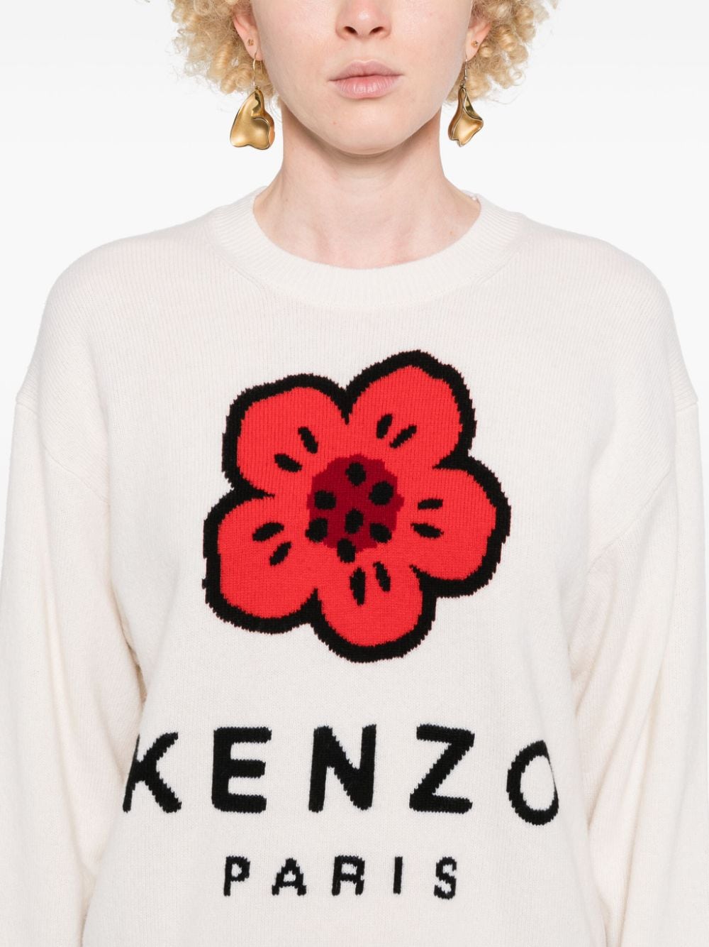 Kenzo Boke Flower Crew Neck Wool Sweater - White image 2