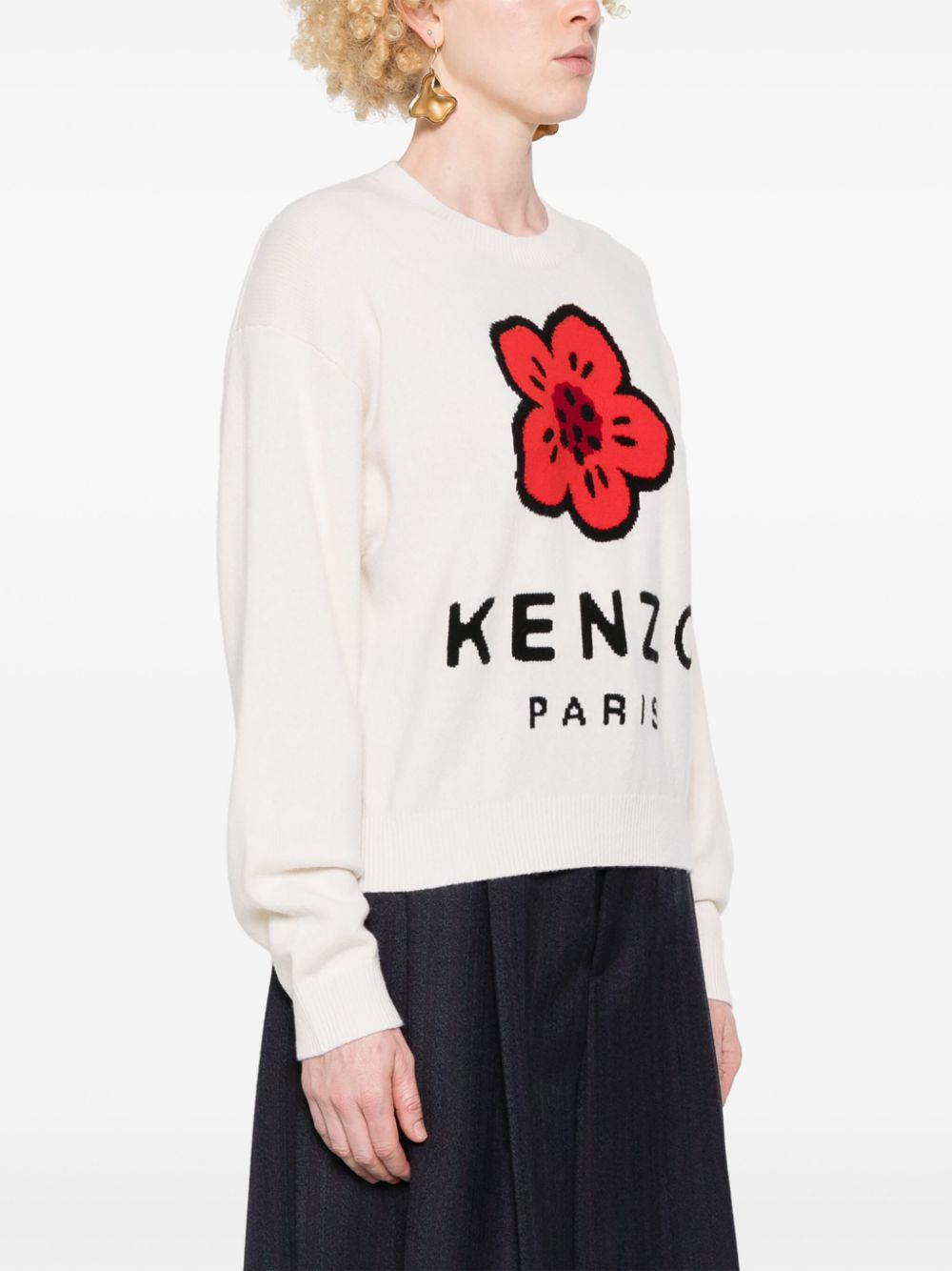 Kenzo Boke Flower Crew Neck Wool Sweater - White image 3